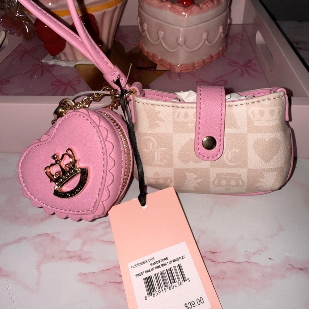 Juicy Couture Sweet Break Time Mini Tab Wristlet Pink & Sandstone